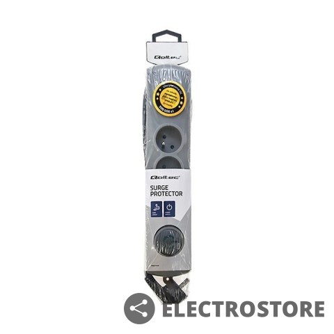 Qoltec Listwa antyprzepięciowa Quick Switch, 4 gniazda, 1,5m, szara