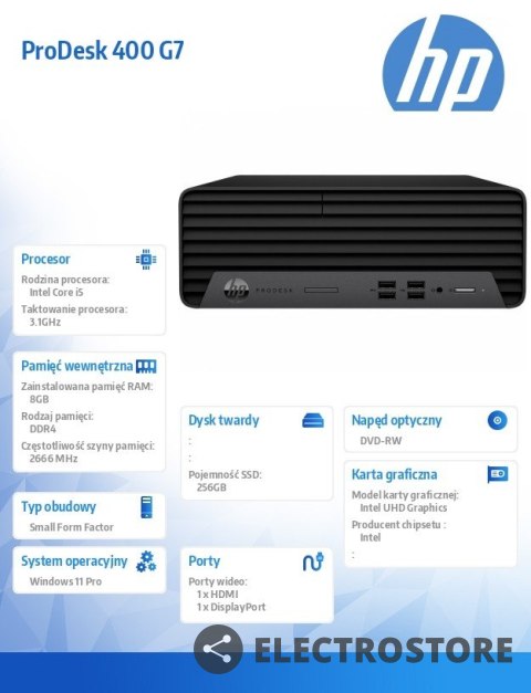 HP Inc. Komputer ProDesk 400SFF G7 i5-10500 256/8/DVD/W11P 5U5E5EA HP Inc. Komputer ProDesk 400SFF G7 i5-10500 256/8/DVD/W11P 5U5E5EA