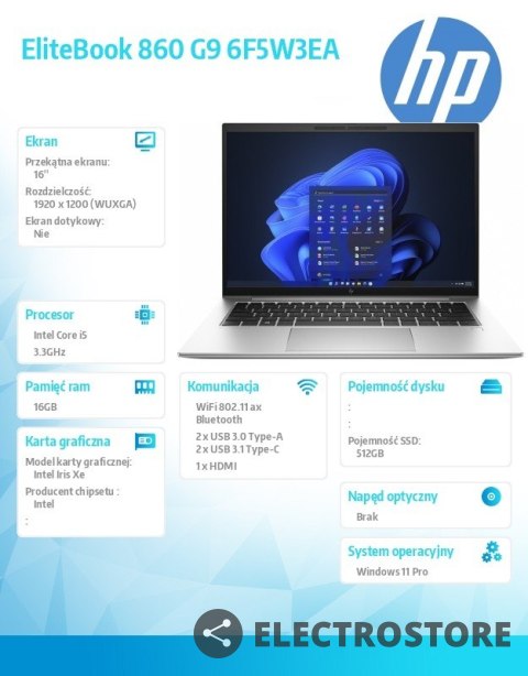 HP Inc. Notebook EliteBook 860 G9 Wolf Pro Security Edition EB860G9 i5-1235U 512GB/16GB/W11P/16.0 6F5W3EA HP Inc. Notebook EliteBook 860 G9 Wolf Pro Security Edition EB860G9 i5-1235U 512GB/16GB/W11P/16.0 6F5W3EA
