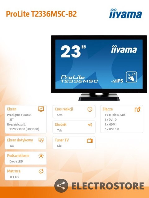 IIYAMA Monitor 23 T2336MSC-B2 IPS,10p P-Cap,HDMI,USB HUB,BezelFree IIYAMA Monitor 23 T2336MSC-B2 IPS,10p P-Cap,HDMI,USB HUB,BezelFree