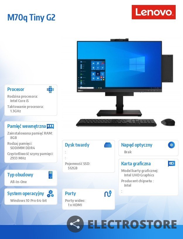 Lenovo Komputer M70q Tiny G2 11MY0030PB W10Pro i5-11400T/8GB/512GB/INT/3YRS OS Lenovo Komputer M70q Tiny G2 11MY0030PB W10Pro i5-11400T/8GB/512GB/INT/3YRS OS