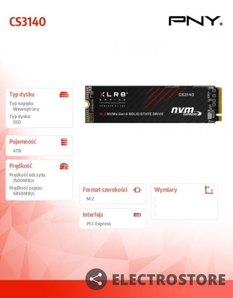 PNY Dysk SSD 4TB M.2 2280 CS3140 M280CS3140-4TB-RB PNY Dysk SSD 4TB M.2 2280 CS3140 M280CS3140-4TB-RB