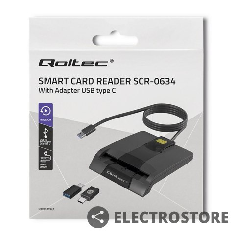 Qoltec Inteligentny czytnik chipowych kart ID SCR-0634 | USB typu C Qoltec Inteligentny czytnik chipowych kart ID SCR-0634 | USB typu C