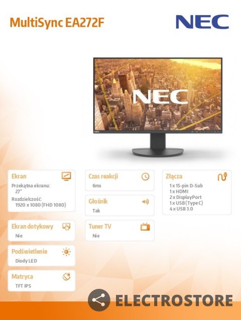 NEC Monitor MultiSync EA272F 27 cali czarny USB-C NEC Monitor MultiSync EA272F 27 cali czarny USB-C
