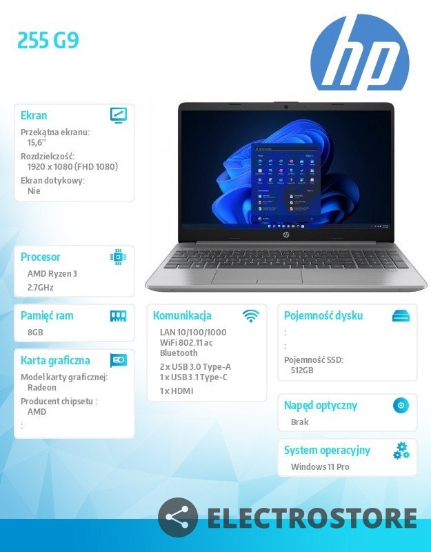 HP Inc. Notebook 255 G9 R3-5425U 512GB/8GB/W11P/15,6 6F2C4EA
