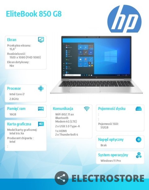 HP Inc. Notebook EliteBook 850 G8 i7-1165G7 512GB/16GB/W11P/15.6 5Z6G0EA HP Inc. Notebook EliteBook 850 G8 i7-1165G7 512GB/16GB/W11P/15.6 5Z6G0EA