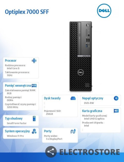 Dell Komputer Optiplex 7000 SFF/Core i5-12500/8GB/256GB SSD/Integrated/DVD RW/No Wifi/Wireless Kb & Mouse/W11Pro/vPro/3Y Dell Komputer Optiplex 7000 SFF/Core i5-12500/8GB/256GB SSD/Integrated/DVD RW/No Wifi/Wireless Kb & Mouse/W11Pro/vPro/3Y