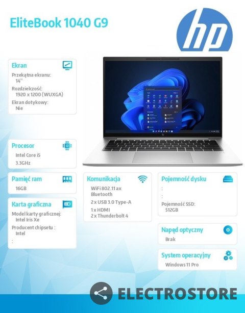HP Inc. Notebook EliteBook 1040 14 cali G9 Wolf Pro Security Edition i5-1235U 512/16/W11P/14 6F625EA HP Inc. Notebook EliteBook 1040 14 cali G9 Wolf Pro Security Edition i5-1235U 512/16/W11P/14 6F625EA