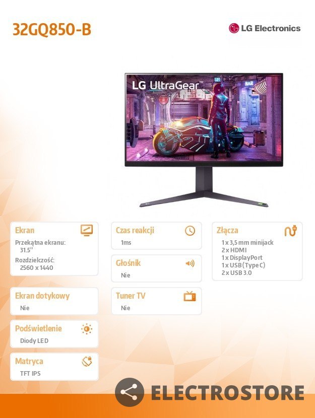 LG Electronics Monitor gamingowy 32GQ850-B 32 cale QHD Nano IPS UltraGear 240Hz