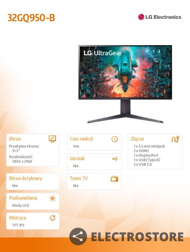 LG Electronics Monitor gamingowy 32GQ950-B 32 cale UHD 4K Vesa DisplayHDR 1000