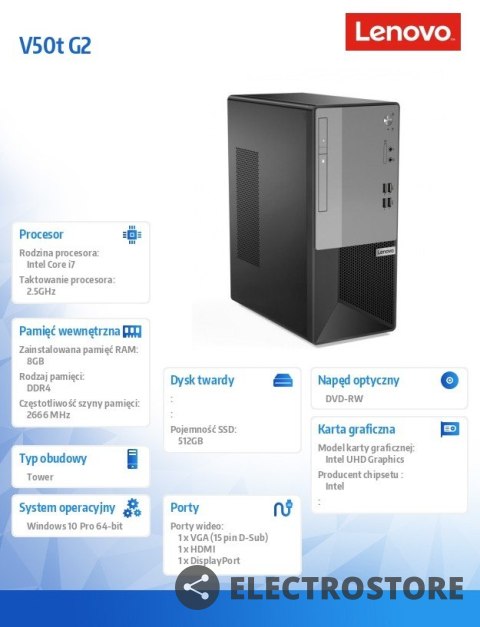 Lenovo Komputer V50t G2 Tower 11QC002CPB W10Pro i7-11700/8GB/512GB/INT/DVD/3YRS OS Lenovo Komputer V50t G2 Tower 11QC002CPB W10Pro i7-11700/8GB/512GB/INT/DVD/3YRS OS