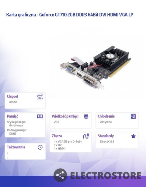 AFOX Karta graficzna - Geforce GT710 2GB DDR3 64Bit DVI HDMI VGA LP AFOX Karta graficzna - Geforce GT710 2GB DDR3 64Bit DVI HDMI VGA LP