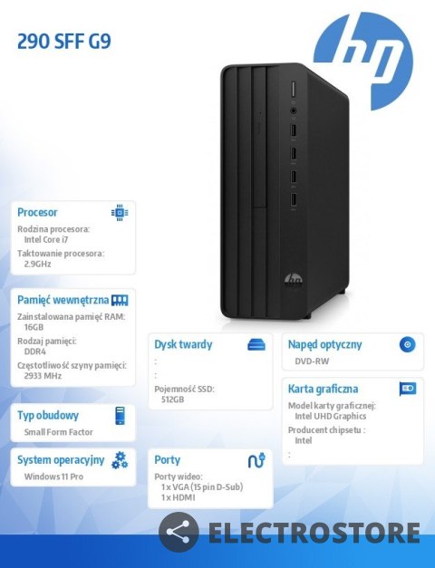 HP Inc. Komputer 290SFF G9 i7-10700 512GB/16GB/DVD/W11P 6D317EA HP Inc. Komputer 290SFF G9 i7-10700 512GB/16GB/DVD/W11P 6D317EA