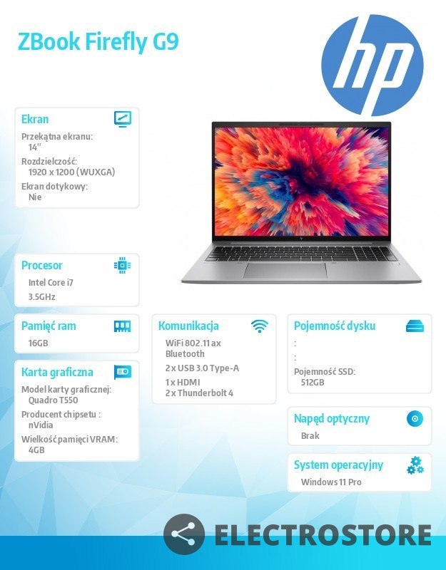HP Inc. Mobilna stacja robocza ZBook Firefly14 G9 W11P/14.0/i7-1255U/512GB/16GB 69Q70EA