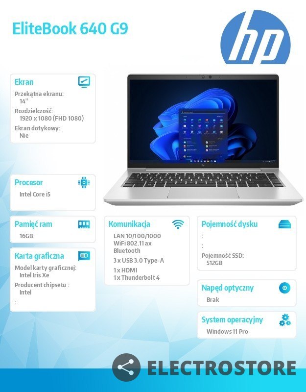 HP Inc. Notebook EliteBook 640 G9 i5-1235U 512GB/16GB/14.0/W11P 6F1J6EA HP Inc. Notebook EliteBook 640 G9 i5-1235U 512GB/16GB/14.0/W11P 6F1J6EA