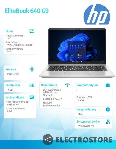 HP Inc. Notebook EliteBook 640 G9 i5-1245U 512GB/16GB/14.0/W11P 6F1J4EA HP Inc. Notebook EliteBook 640 G9 i5-1245U 512GB/16GB/14.0/W11P 6F1J4EA