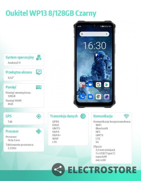 OUKITEL Smartfon WP13 8/128GB NFC 5280mAh czarny (wbudowany termometr) OUKITEL Smartfon WP13 8/128GB NFC 5280mAh czarny (wbudowany termometr)