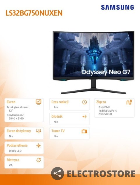 Samsung Monitor 32 cale LS32BG750NUXEN VA 3840x2160 UHD 16:9 2xHDMI/1xDP 1 ms (GTG) zakrzywiony HAS+PIVOT 165Hz Gaming 2 lata d2d Samsung Monitor 32 cale LS32BG750NUXEN VA 3840x2160 UHD 16:9 2xHDMI/1xDP 1 ms (GTG) zakrzywiony HAS+PIVOT 165Hz Gaming 2 lata d2d
