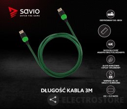 Savio Kabel HDMI 2.0 3m, GCL-06 Zielono-czarny