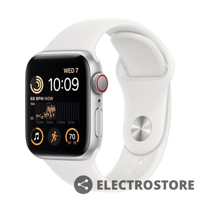 Apple Watch SE GPS + Cellular, 40 mm Koperta z aluminium w kolorze srebrnym z paskiem sportowym w kolorze białym - regular