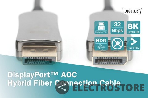 Digitus Kabel połączeniowy hybrydowy AOC DisplayPort 1.4 8K/60Hz UHD DP/DP M/M 20m Czarny Digitus Kabel połączeniowy hybrydowy AOC DisplayPort 1.4 8K/60Hz UHD DP/DP M/M 20m Czarny