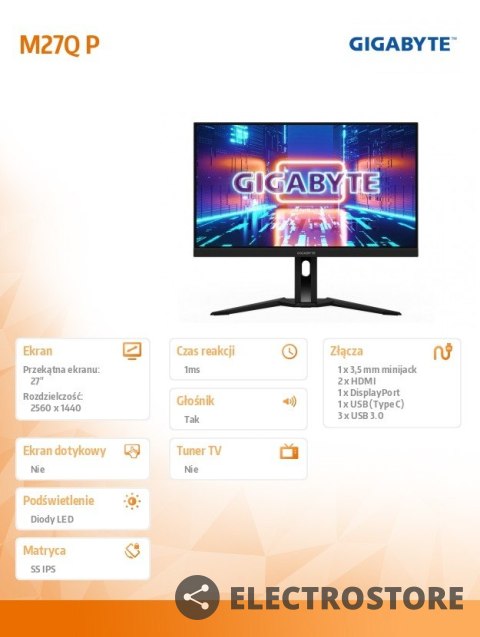 Gigabyte Monitor 27 cali M27Q P GAMING 0,5ms/1MLN:1/WQHD/HDMI Gigabyte Monitor 27 cali M27Q P GAMING 0,5ms/1MLN:1/WQHD/HDMI