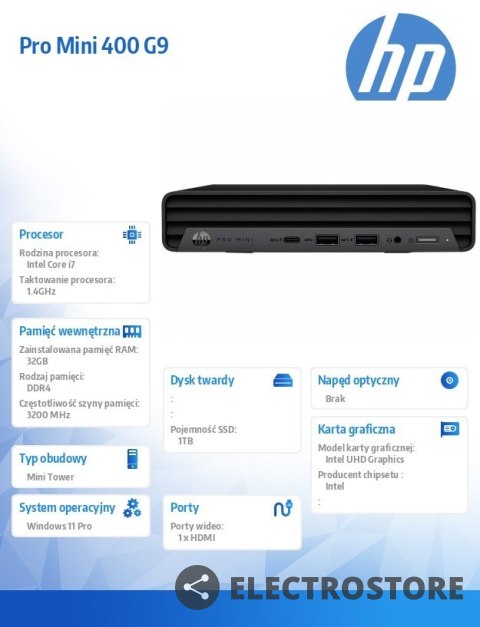 HP Inc. Komputer Pro Mini 400 G9 DM i7-12700T 1TB/32GB/W11P 6B2J3EA HP Inc. Komputer Pro Mini 400 G9 DM i7-12700T 1TB/32GB/W11P 6B2J3EA