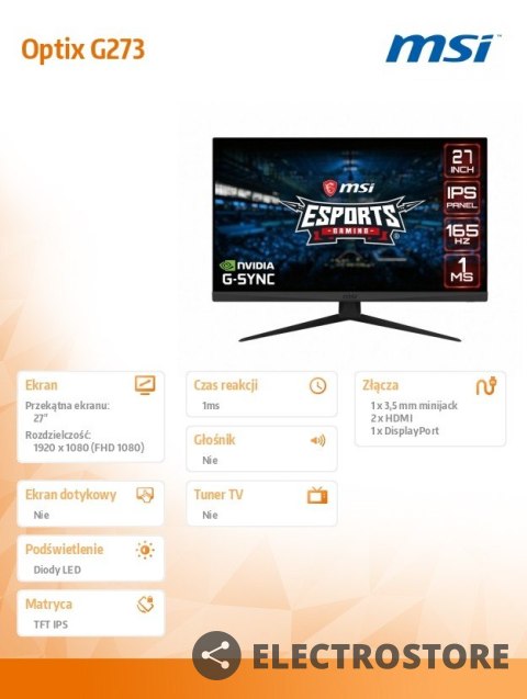 MSI Monitor 27 cali Optix G273 IPS/FHD/165Hz MSI Monitor 27 cali Optix G273 IPS/FHD/165Hz