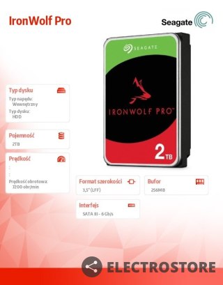Seagate Dysk IronWolfPro 2TB 3.5 256MB ST2000NT001