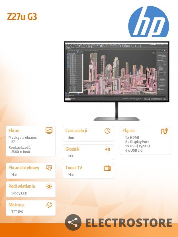 HP Inc. Monitor Z27u G3 QHD Display USB-C 1B9X2AA