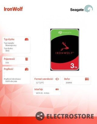Seagate Dysk IronWolf 3TB 3.5'' 256MB ST3000VN006