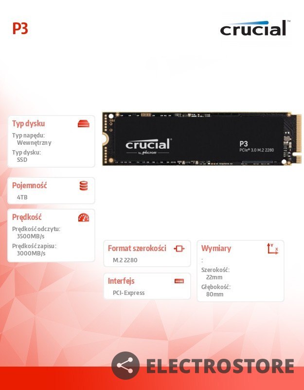 Crucial Dysk SSD P3 4TB M.2 NVMe 2280 PCIe 3.0 3500/3000