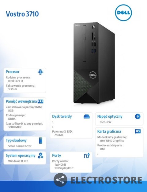 Dell Komputer Vostro 3710 SFF Win11Pro i3-12100/8GB/256GB SSD/Intel UHD 730/DVD RW/WLAN + BT/Kb/Mouse/3YPS Dell Komputer Vostro 3710 SFF Win11Pro i3-12100/8GB/256GB SSD/Intel UHD 730/DVD RW/WLAN + BT/Kb/Mouse/3YPS
