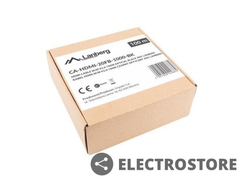 Lanberg Kabel HDMI M/M v2.0 CA-HDMI-20FB-1000-BK 100m czarny Lanberg Kabel HDMI M/M v2.0 CA-HDMI-20FB-1000-BK 100m czarny