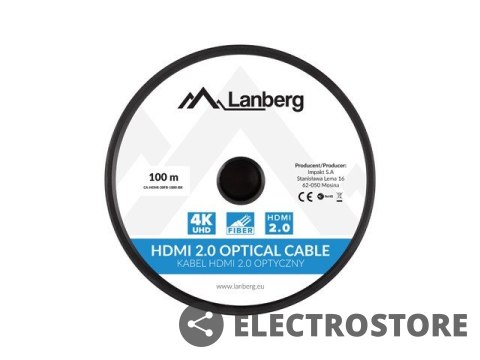 Lanberg Kabel HDMI M/M v2.0 CA-HDMI-20FB-1000-BK 100m czarny Lanberg Kabel HDMI M/M v2.0 CA-HDMI-20FB-1000-BK 100m czarny