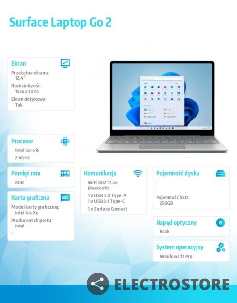 Microsoft Notebook Surface Laptop GO 2 Win11Pro i5-1135G7/8GB/256GB/INT/12.4' Commercial Platinum 8QG-00031 Microsoft Notebook Surface Laptop GO 2 Win11Pro i5-1135G7/8GB/256GB/INT/12.4' Commercial Platinum 8QG-00031