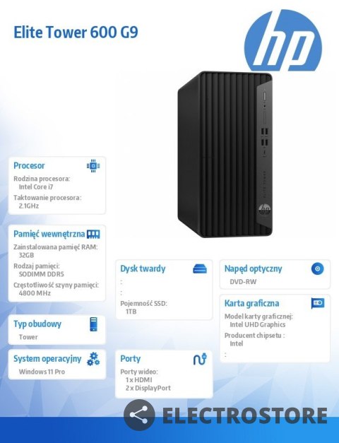HP Inc. Komputer Elite 600 TWR G9 i7-12700 1TB/32GB/DVD/W11P 6A826EA HP Inc. Komputer Elite 600 TWR G9 i7-12700 1TB/32GB/DVD/W11P 6A826EA