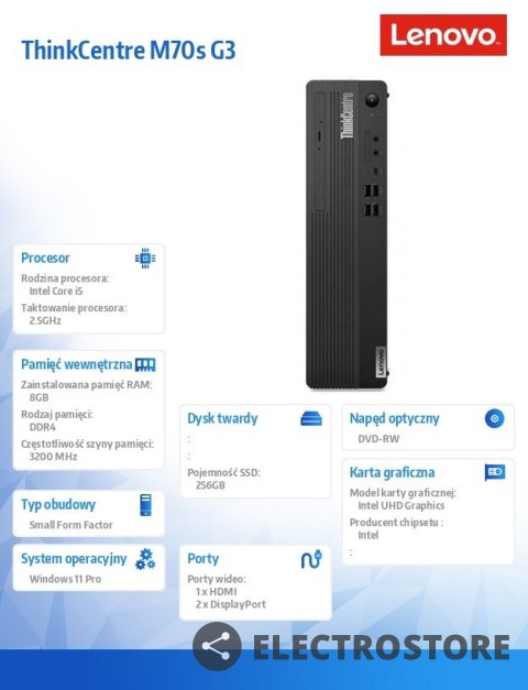 Lenovo Komputer ThinkCentre M70s G3 SFF 11T8001NPB W11Pro i5-12400/8GB/256GB/INT/DVD/3YRS OS Lenovo Komputer ThinkCentre M70s G3 SFF 11T8001NPB W11Pro i5-12400/8GB/256GB/INT/DVD/3YRS OS