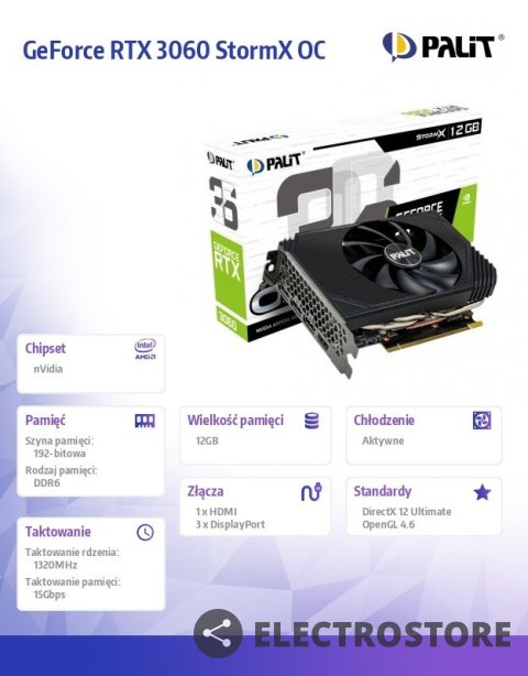 Palit Karta graficzna GeForce RTX 3060 StormX 8GB GDDR6 128bit 3DP/HDMI Palit Karta graficzna GeForce RTX 3060 StormX 8GB GDDR6 128bit 3DP/HDMI