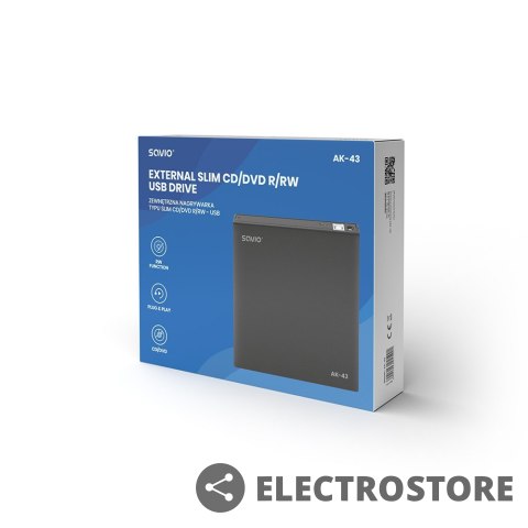 Savio Zewnętrzny napęd - nagrywarka typu SLIM CD/DVD R/RW - USB SAVIO AK-43 Savio Zewnętrzny napęd - nagrywarka typu SLIM CD/DVD R/RW - USB SAVIO AK-43
