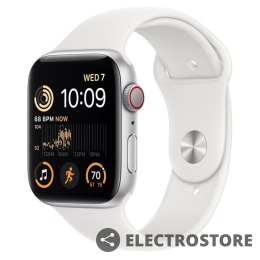 Apple Watch SE GPS + Cellular, 44 mm Koperta z aluminium w kolorze srebrnym z paskiem sportowym w kolorze bialym - regular