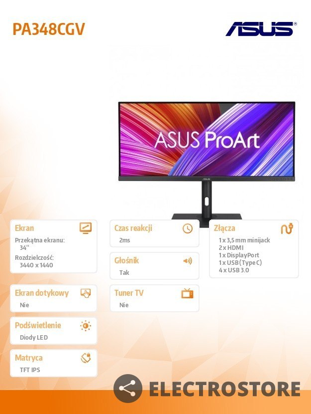 Asus Monitor 34 cale PA348CGV GAMING BK/2MS/EU/HDMI+DP+USB*4 Asus Monitor 34 cale PA348CGV GAMING BK/2MS/EU/HDMI+DP+USB*4