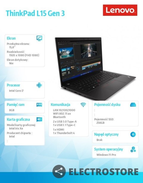 Lenovo Laptop ThinkPad L15 G3 21C30075PB W11Pro i7-1255U/8GB/256GB/INT/15.6 FHD/1YR Premier Support + 3YRS OS Lenovo Laptop ThinkPad L15 G3 21C30075PB W11Pro i7-1255U/8GB/256GB/INT/15.6 FHD/1YR Premier Support + 3YRS OS