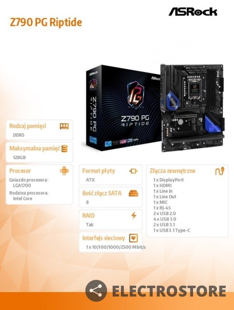 ASRock Płyta główna Z790 PG RIPTIDE S1700 4DDR5 HDMI/DP ATX ASRock Płyta główna Z790 PG RIPTIDE S1700 4DDR5 HDMI/DP ATX