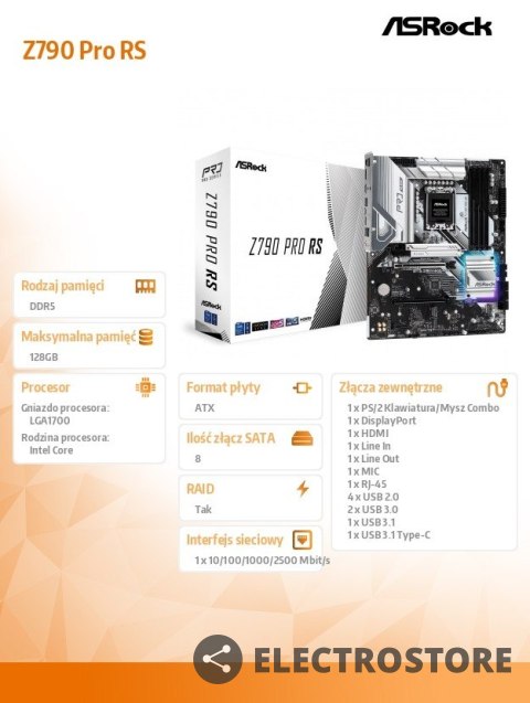 ASRock Płyta główna Z790 PRO RS s1700 4DDR5 HDMI/DP M.2 ATX ASRock Płyta główna Z790 PRO RS s1700 4DDR5 HDMI/DP M.2 ATX