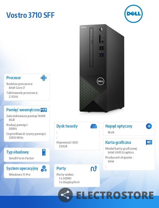 Dell Komputer Vostro 3710 SFF Win11Pro Core i7-12700/8GB/512GB SSD/Intel UHD 770/Kb/Mouse/3Y ProSupport Dell Komputer Vostro 3710 SFF Win11Pro Core i7-12700/8GB/512GB SSD/Intel UHD 770/Kb/Mouse/3Y ProSupport