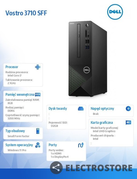 Dell Komputer Vostro 3710 SFF Win11Pro i7-12700/8GB/512GB SSD/Intel UHD 770/WLAN + BT/Kb/Mouse/3YPS Dell Komputer Vostro 3710 SFF Win11Pro i7-12700/8GB/512GB SSD/Intel UHD 770/WLAN + BT/Kb/Mouse/3YPS