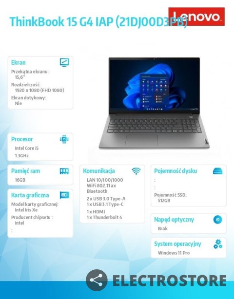 Lenovo Laptop ThinkBook 15 G4 21DJ00D3PB W11Pro i5-1235U/16GB/512GB/INT/15.6 FHD/Mineral Grey/3YRS OS Lenovo Laptop ThinkBook 15 G4 21DJ00D3PB W11Pro i5-1235U/16GB/512GB/INT/15.6 FHD/Mineral Grey/3YRS OS
