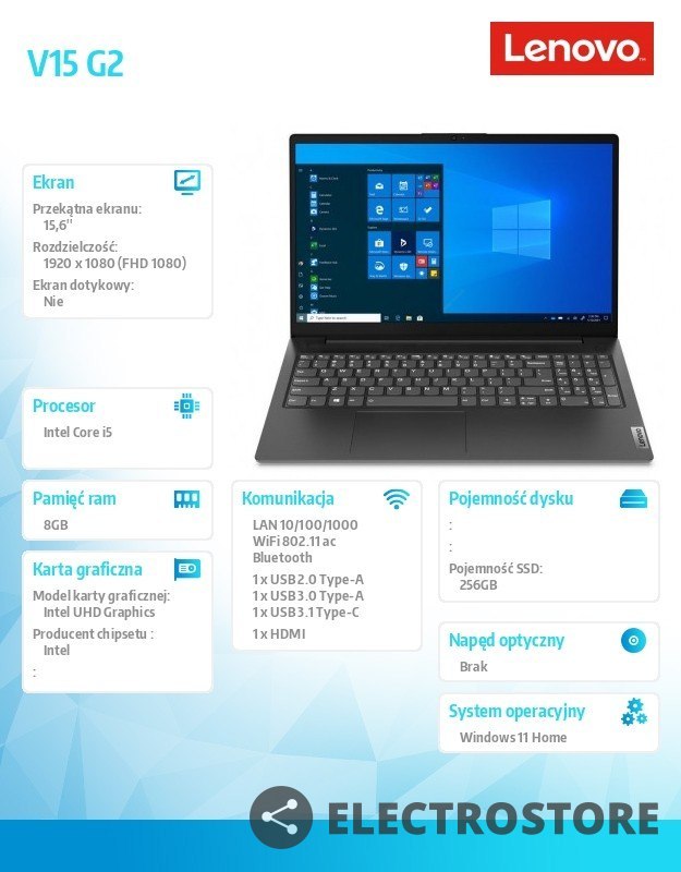Lenovo Laptop V15 G2 82KB019DPB W11Home i5-1135G7/8GB/256GB/INT/15.6 FHD/Black/3YRS OS Lenovo Laptop V15 G2 82KB019DPB W11Home i5-1135G7/8GB/256GB/INT/15.6 FHD/Black/3YRS OS