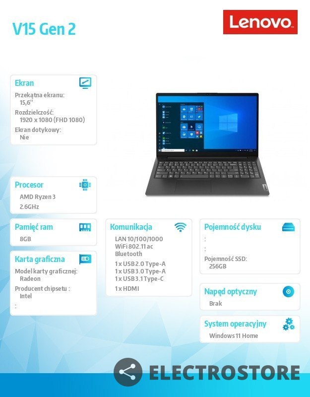 Lenovo Laptop V15 G2 82KD00FYPB W11Home 5300U/8GB/256GB/INT/15.6 FHD/Black/3YRS OS Lenovo Laptop V15 G2 82KD00FYPB W11Home 5300U/8GB/256GB/INT/15.6 FHD/Black/3YRS OS